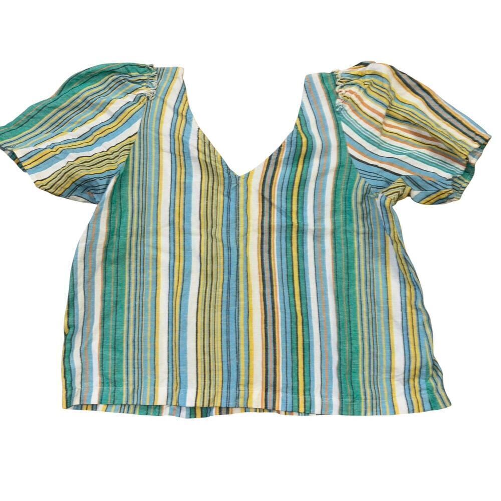 Ann Taylor Linen Blend Stripped Cropped Summer Top Women's M Coastal Old Money